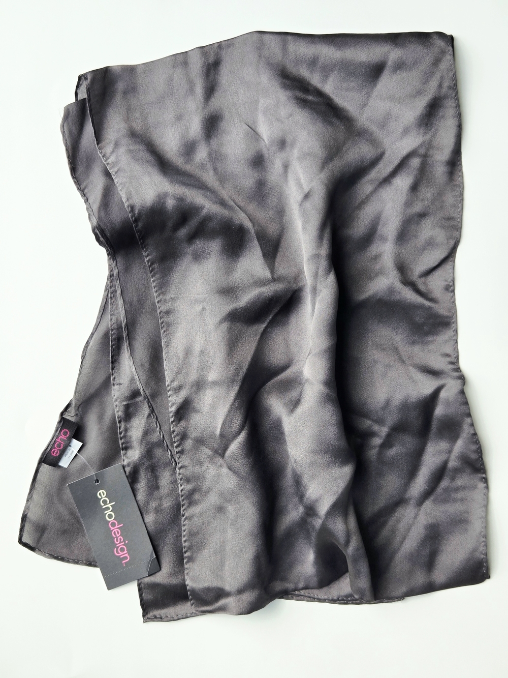 Echo Design Charcoal Grey Silk Oblong Scarf NWT 59" x 10"